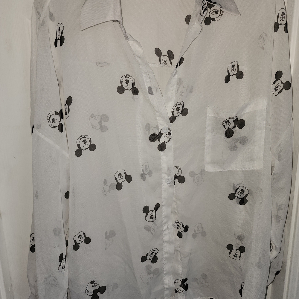 Mickey Mouse Patterned Button Down White Shirt - image 1